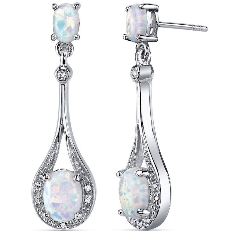 Opal Earrings Sterling Silver Oval Shape 3.50 Cts - White