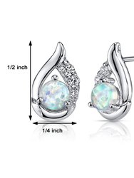 Opal Earrings Sterling Silver Round Cabochon 1.00 Cts