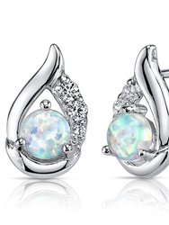 Opal Earrings Sterling Silver Round Cabochon 1.00 Cts - White