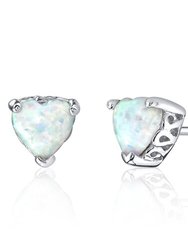 Opal Stud Earrings Sterling Silver Heart Shape 1.5 Carats - White