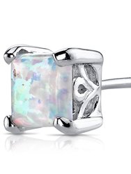 Opal Stud Earrings Sterling Silver Princess Cut 2.00 Cts