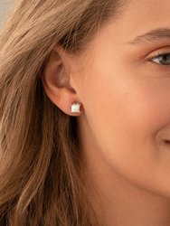 Opal Stud Earrings Sterling Silver Princess Cut 2.00 Cts