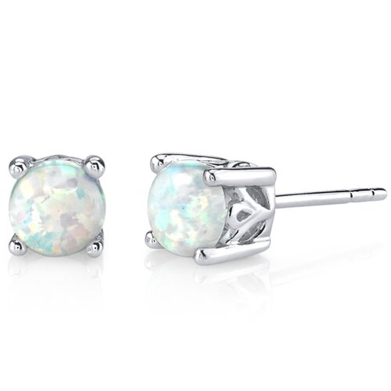 Opal Stud Earrings Sterling Silver Round Shape 1.5 Carats - White