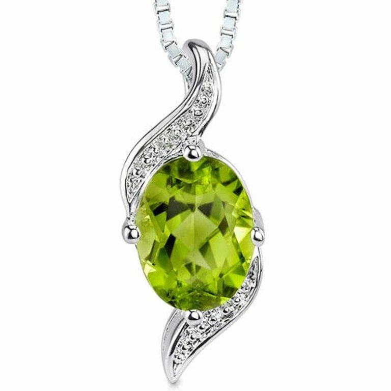 Peridot Pendant Necklace Sterling Silver Oval Shape - Sterling silver