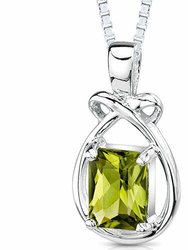Peridot Pendant Necklace Sterling Silver Radiant 1.5 Carats - Green