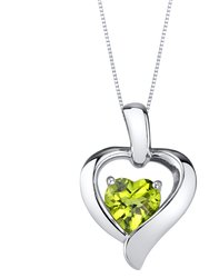 Peridot Sterling Silver Heart in Heart Pendant Necklace - Peridot/Sterling Silver