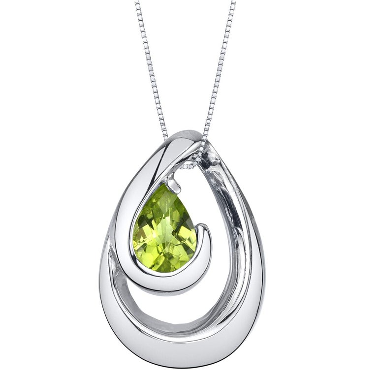 Peridot Sterling Silver Wave Pendant Necklace - Sterling silver/Green