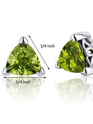 Peridot Stud Earrings Sterling Silver Trillion Shape 1.5 Carats