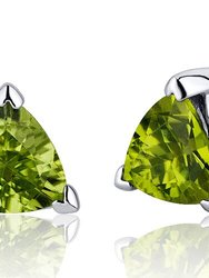 Peridot Stud Earrings Sterling Silver Trillion Shape 1.5 Carats