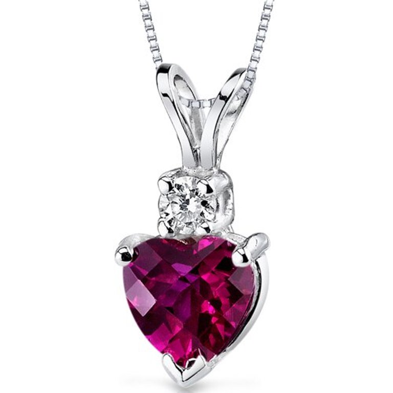 Ruby Pendant Necklace 14 Karat White Gold Heart Shape 1.1 Carats - Purple