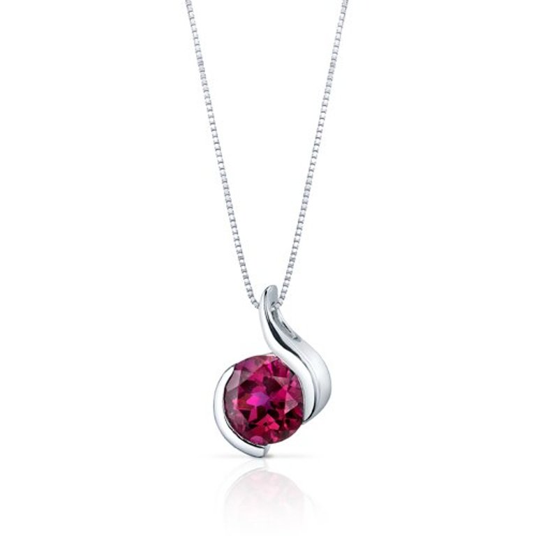 Ruby Pendant Necklace Sterling Silver Round Shape