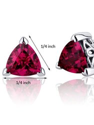 Ruby Stud Earrings Sterling Silver Trillion Shape 2 Carats