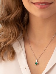 Simulated Emerald Sterling Silver Chiseled Pendant Necklace