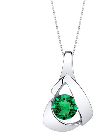 Peora Simulated Emerald Sterling Silver Chiseled Pendant Necklace product