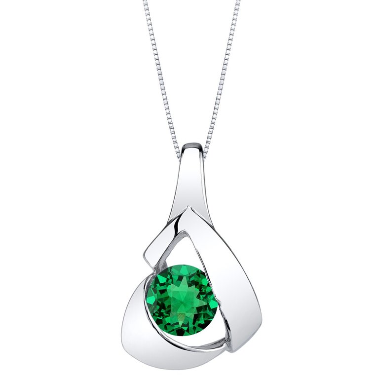 Simulated Emerald Sterling Silver Chiseled Pendant Necklace - Sterling Silver