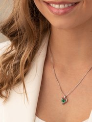 Simulated Emerald Sterling Silver Heart in Heart Pendant Necklace