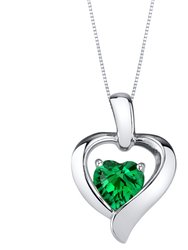 Simulated Emerald Sterling Silver Heart in Heart Pendant Necklace - Emerald