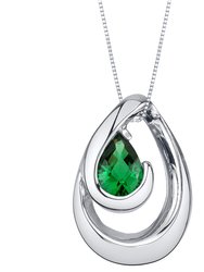 Simulated Emerald Sterling Silver Wave Pendant Necklace - Green