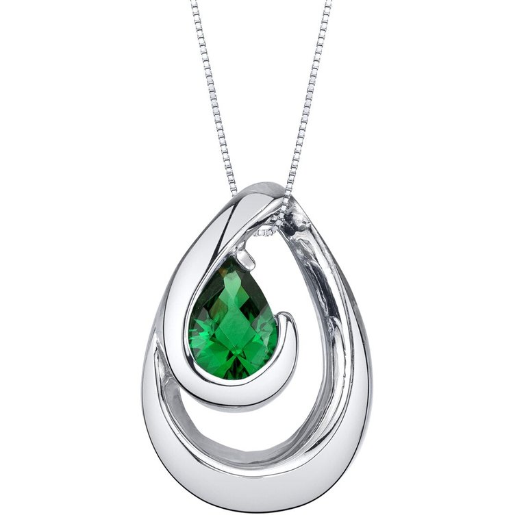 Simulated Emerald Sterling Silver Wave Pendant Necklace - Green