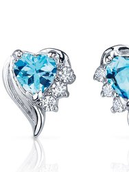 Swiss Blue Topaz Earrings Sterling Silver Heart Shape 1 Carats - Blue Topaz