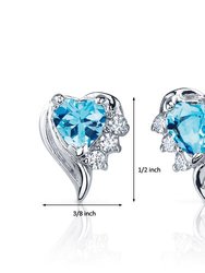 Swiss Blue Topaz Earrings Sterling Silver Heart Shape 1 Carats