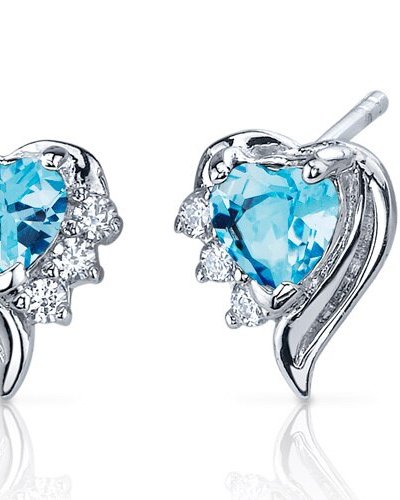 Peora Swiss Blue Topaz Earrings Sterling Silver Heart Shape 1 Carats product