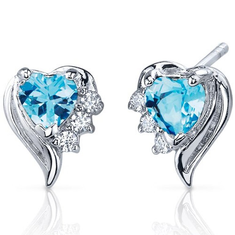 Swiss Blue Topaz Earrings Sterling Silver Heart Shape 1 Carats - Blue Topaz
