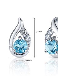 Swiss Blue Topaz Earrings Sterling Silver Round Shape 1 Carats