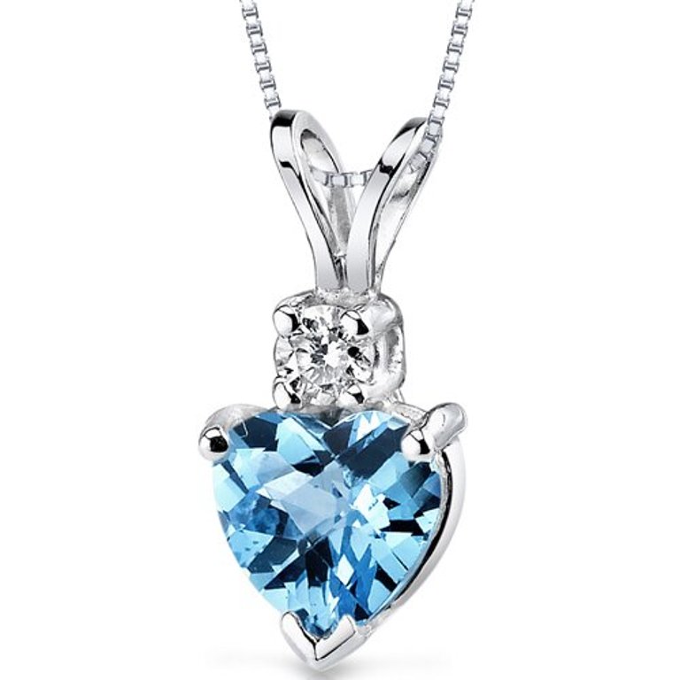 Swiss Blue Topaz Pendant 14 Karat White Gold Heart - 14k white gold