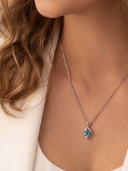 Swiss Blue Topaz Pendant Necklace Sterling Silver Heart 3 Carat