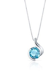 Swiss Blue Topaz Pendant Sterling Silver Round 2.25 Carats