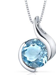 Swiss Blue Topaz Pendant Sterling Silver Round 2.25 Carats - Sterling Silver/Blue
