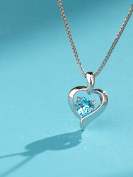 Swiss Blue Topaz Sterling Silver Heart in Heart Pendant Necklace
