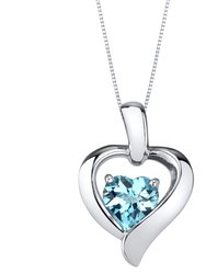 Swiss Blue Topaz Sterling Silver Heart in Heart Pendant Necklace - Sterling Silver/Blue