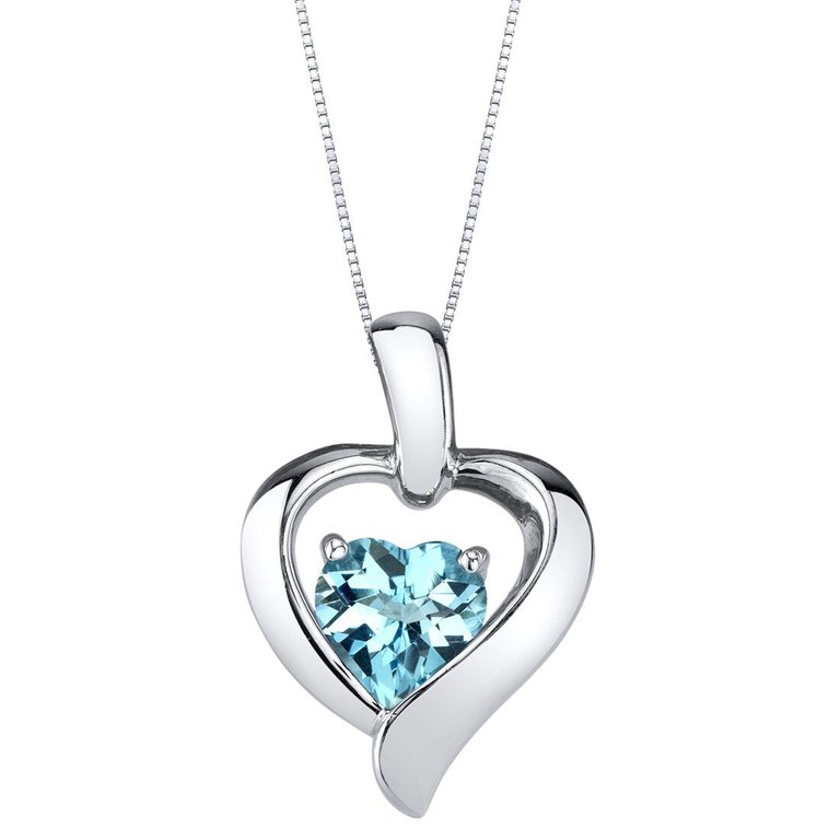 Swiss Blue Topaz Sterling Silver Heart in Heart Pendant Necklace - Sterling Silver/Blue