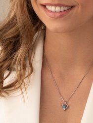 Swiss Blue Topaz Sterling Silver Heart in Heart Pendant Necklace