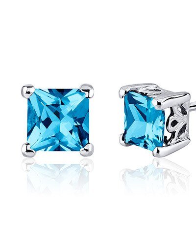 Peora Swiss Blue Topaz Stud Earrings Sterling Silver Princess Cut product