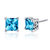 Swiss Blue Topaz Stud Earrings Sterling Silver Princess Cut - Blue