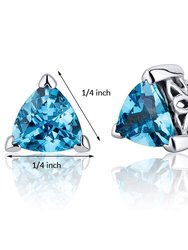 Swiss Blue Topaz Stud Earrings Sterling Silver Trillion Cut
