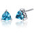 Swiss Blue Topaz Stud Earrings Sterling Silver Trillion Cut - Blue