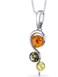 Three Stone Amber Pendant Sterling Silver Green Honey Cognac - Silver