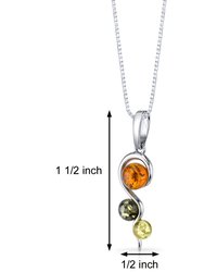 Three Stone Amber Pendant Sterling Silver Green Honey Cognac