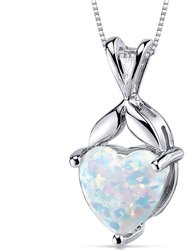 White Opal Pendant Necklace Sterling Silver Heart 2.5 Carats - White Opal