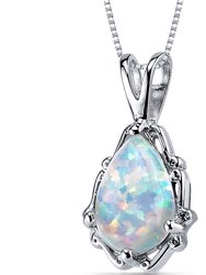 White Opal Pendant Necklace Sterling Silver Pear 1.5 Carats - White Opal