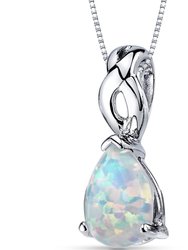 White Opal Pendant Necklace Sterling Silver Pear 1.75 Carats - Sterling Silver With White Opal