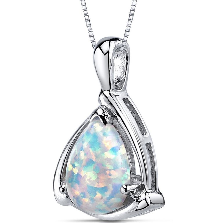 White Opal Pendant Necklace Sterling Silver Pear - Sterling silver