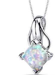 White Opal Pendant Necklace Sterling Silver Princess - Sterling Silver