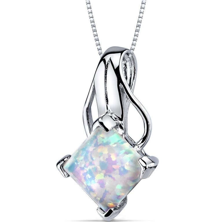 White Opal Pendant Necklace Sterling Silver Princess - Sterling Silver