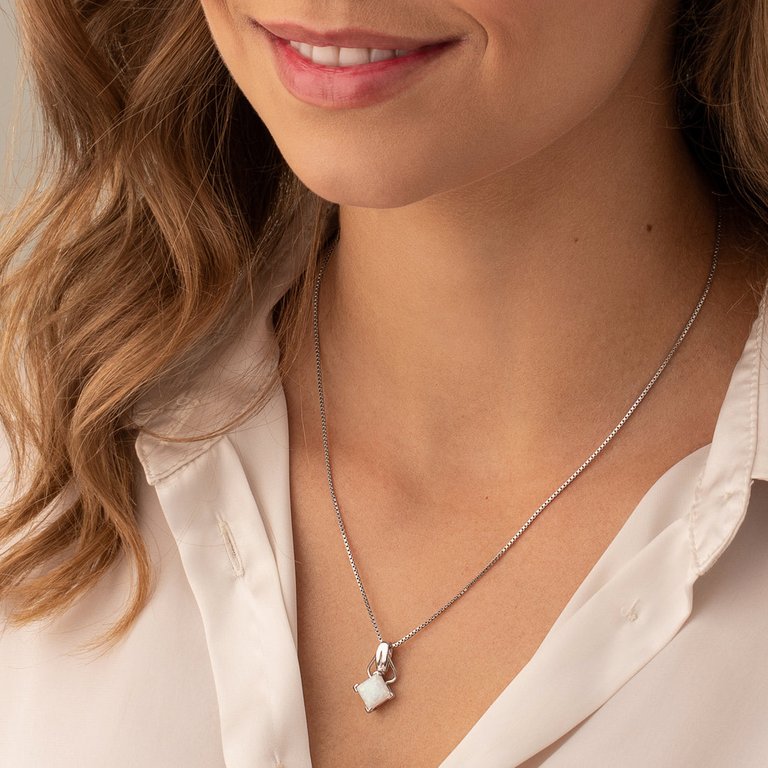 White Opal Pendant Necklace Sterling Silver Princess