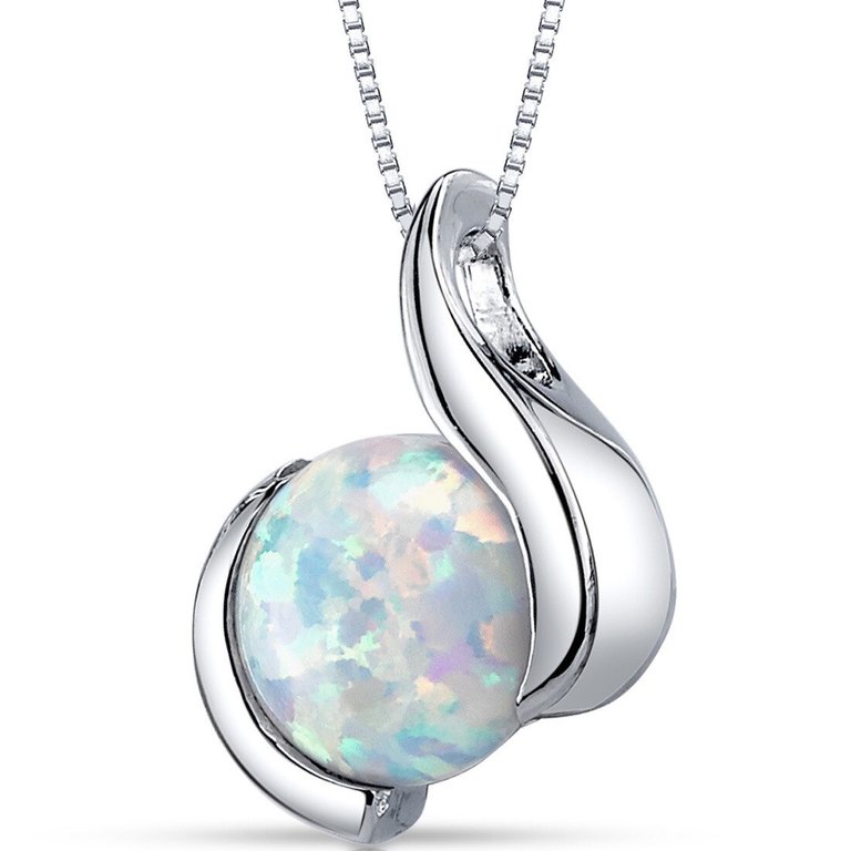 White Opal Pendant Necklace Sterling Silver Round 1.75 Carats - White Opal 